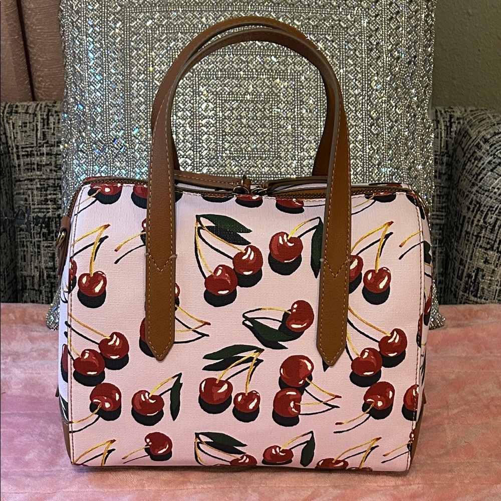 FOSSIL Sydney Cherry Print Pink Handbag